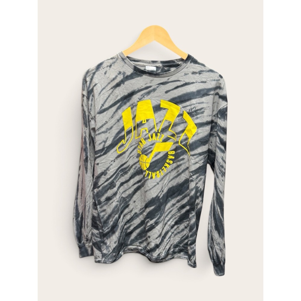 Utah Jazz Delta Pro Weight Long Sleeve Tie Dye Shirt Mens Large Grey Yellow